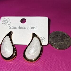 Gold and White Teardrop Earrings